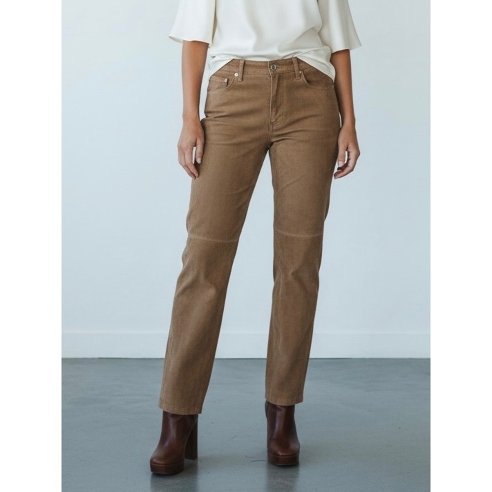 Chadwick's NEW Women Tan Suede Leather Straight Leg High Rise Pants 10L